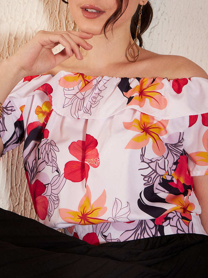 Floral Printed Off-Shoulder Bardot Top