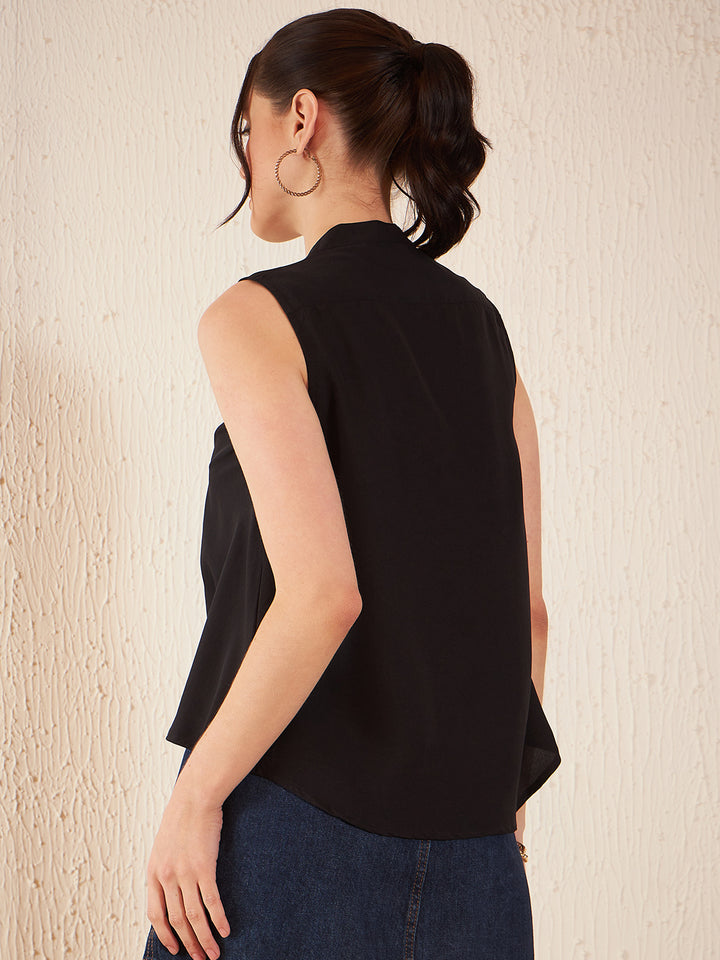 Black V Neck Sleeveless Top