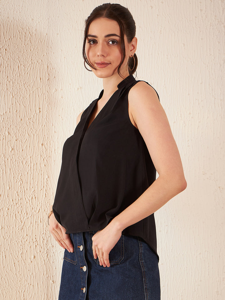 Black V Neck Sleeveless Top