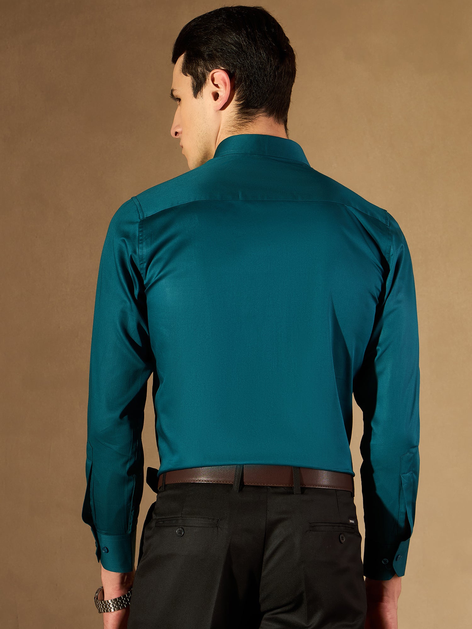 Men Teal Green Smart Slim Fit Solid Formal Shirt