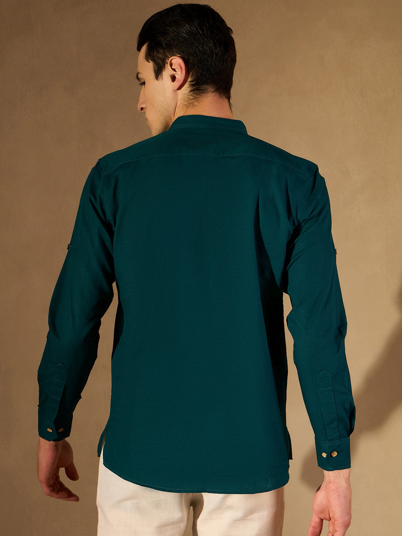 Men Green Comfort Slim Fit Short Kurta