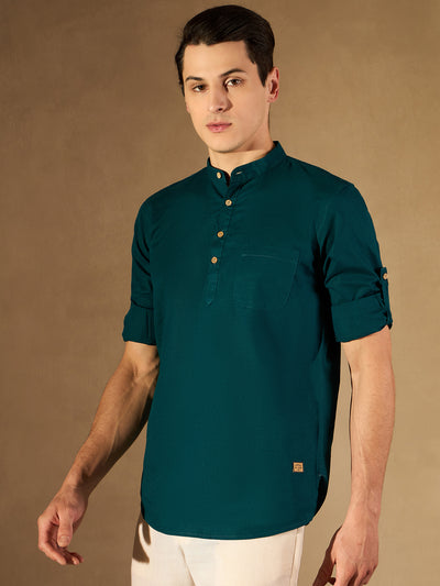 Men Green Comfort Slim Fit Short Kurta
