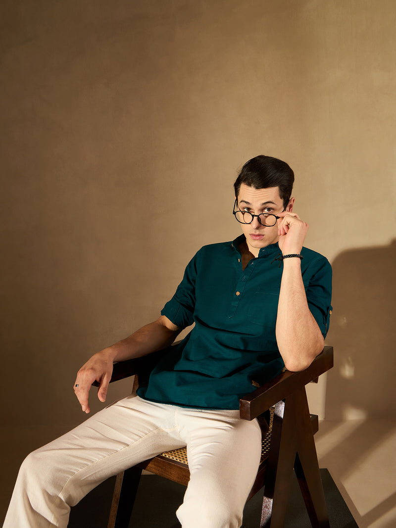 Men Green Comfort Slim Fit Short Kurta