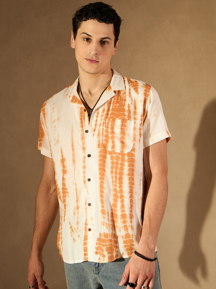 DENNISON Men White Block Printed Shirt