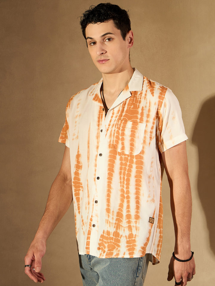 DENNISON Men White Block Printed Shirt