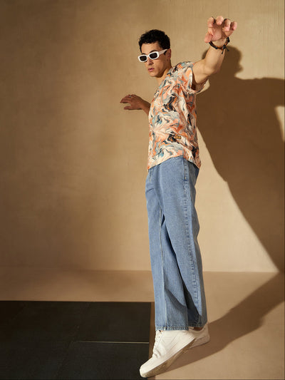 Dennison men's blue faded Korean baggy jeans front view