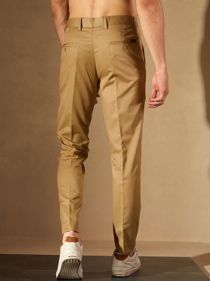 DENNISON Men Beige Smart Tapered Fit Cropped Trousers