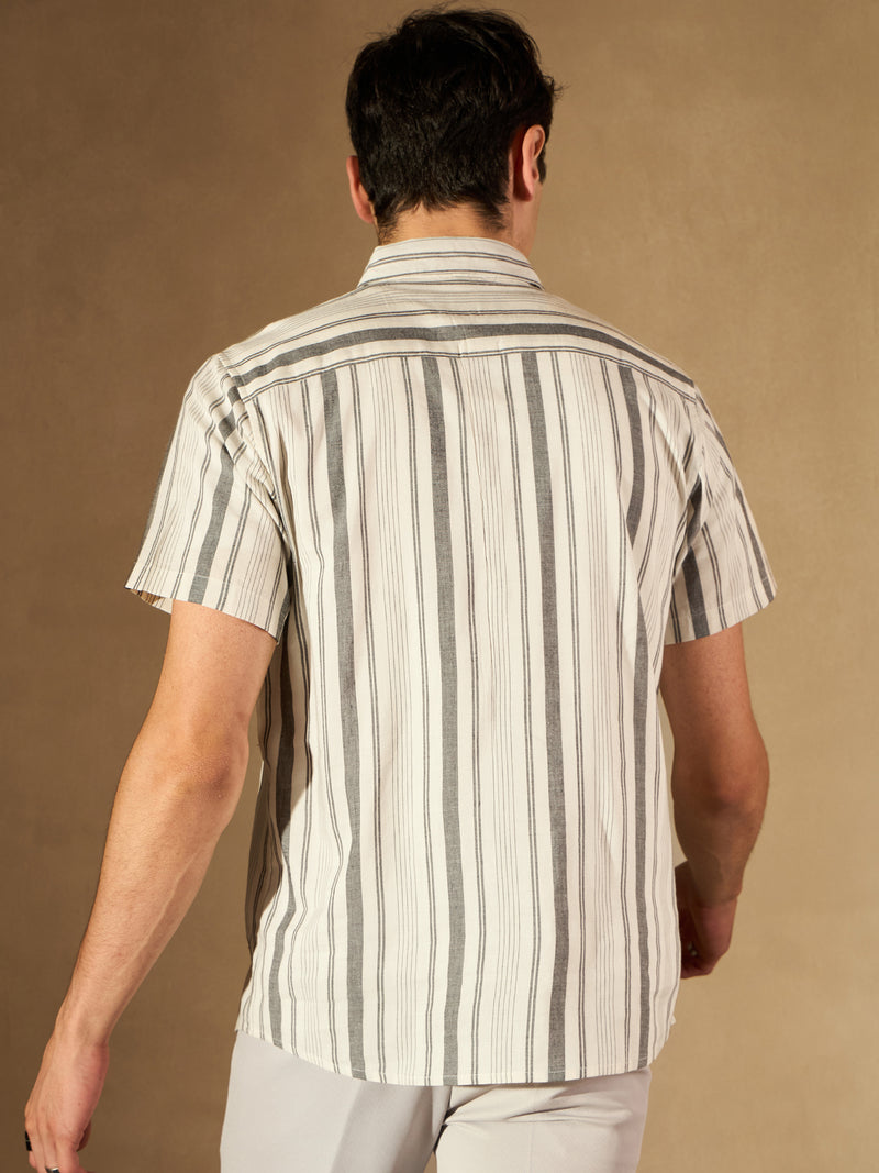 White & Grey: Half Sleeves Striped Shirt