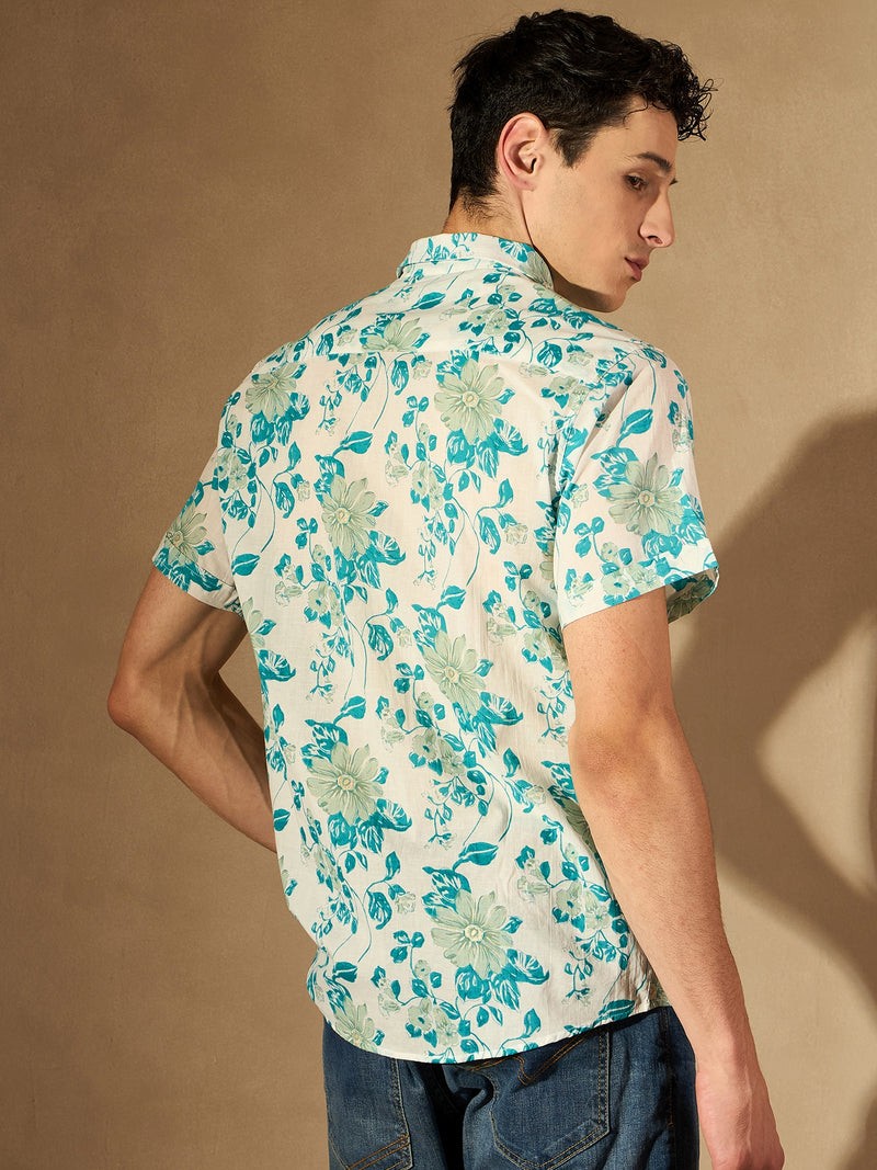 White: Half Sleeves Block Printed Shirt