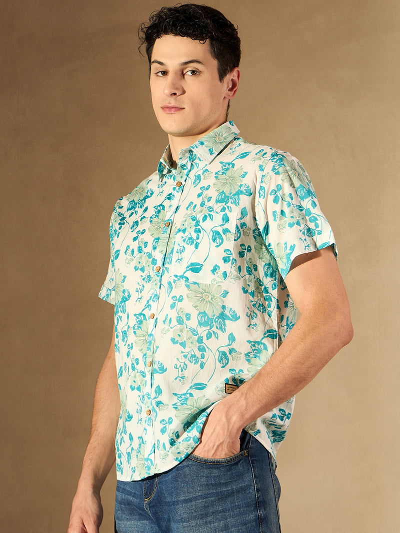 White: Half Sleeves Block Printed Shirt