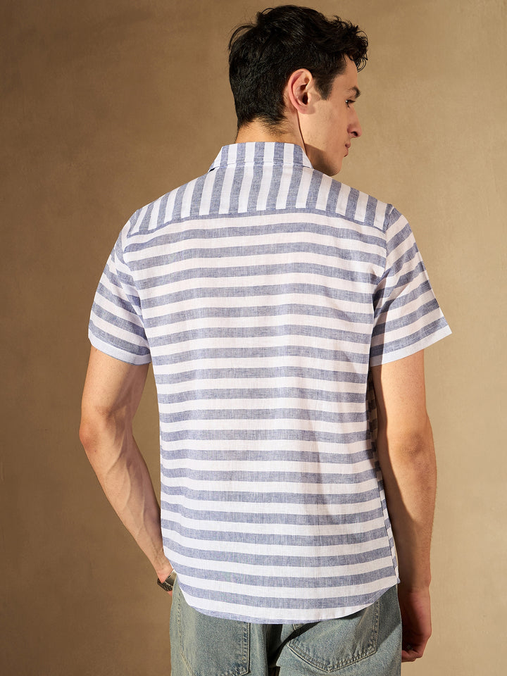 White Horizontal Striped Cotton Casual Shirt