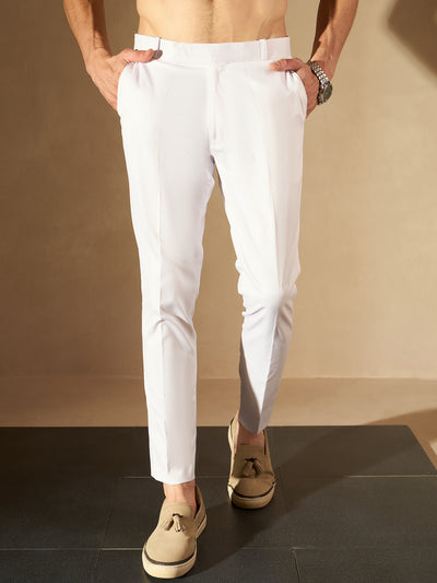 DENNISON Men White Smart Tapered Fit Cropped Trousers