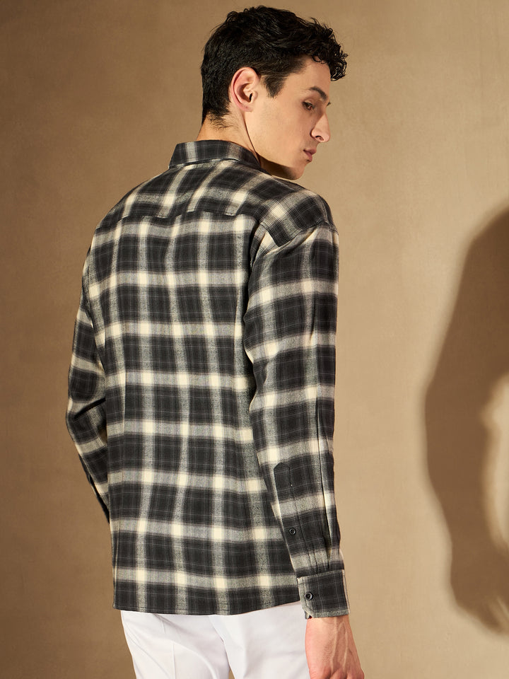 Black Double Pocket Checked Shirt