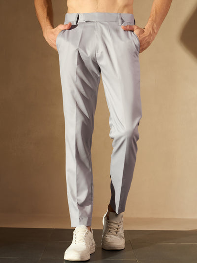 DENNISON Men Grey Smart Tapered Fit Casual Trousers