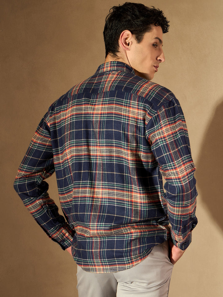 Blue Double Pocket Checked Shirt