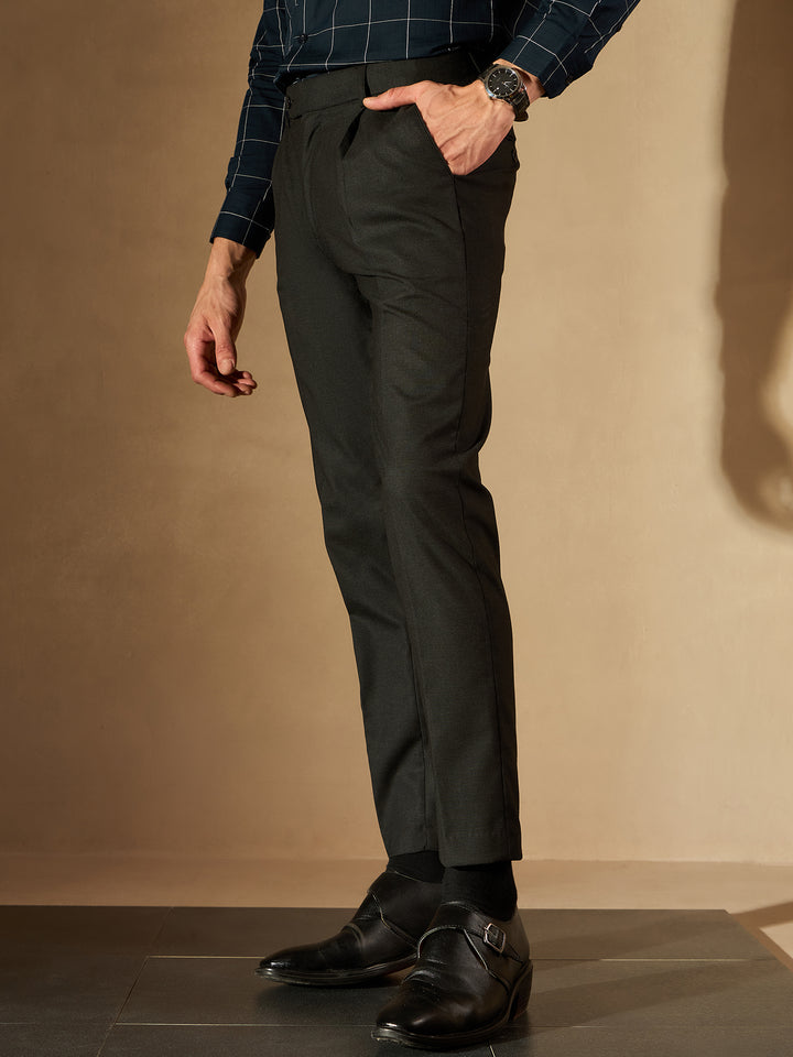 Black Tapered Fit Pleated Trousers