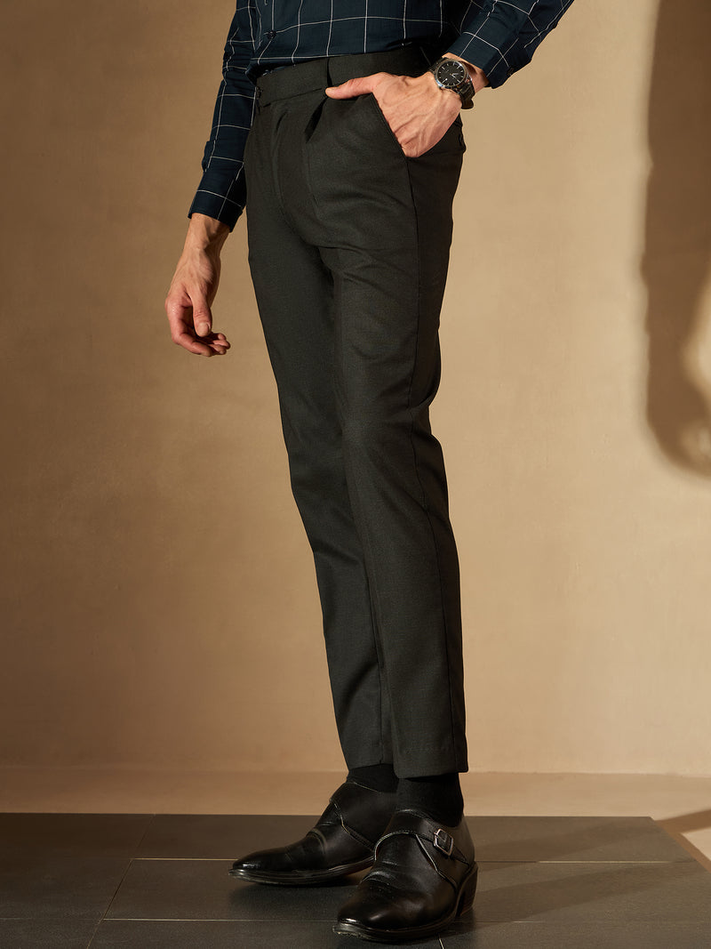Black Tapered Fit Pleated Trousers
