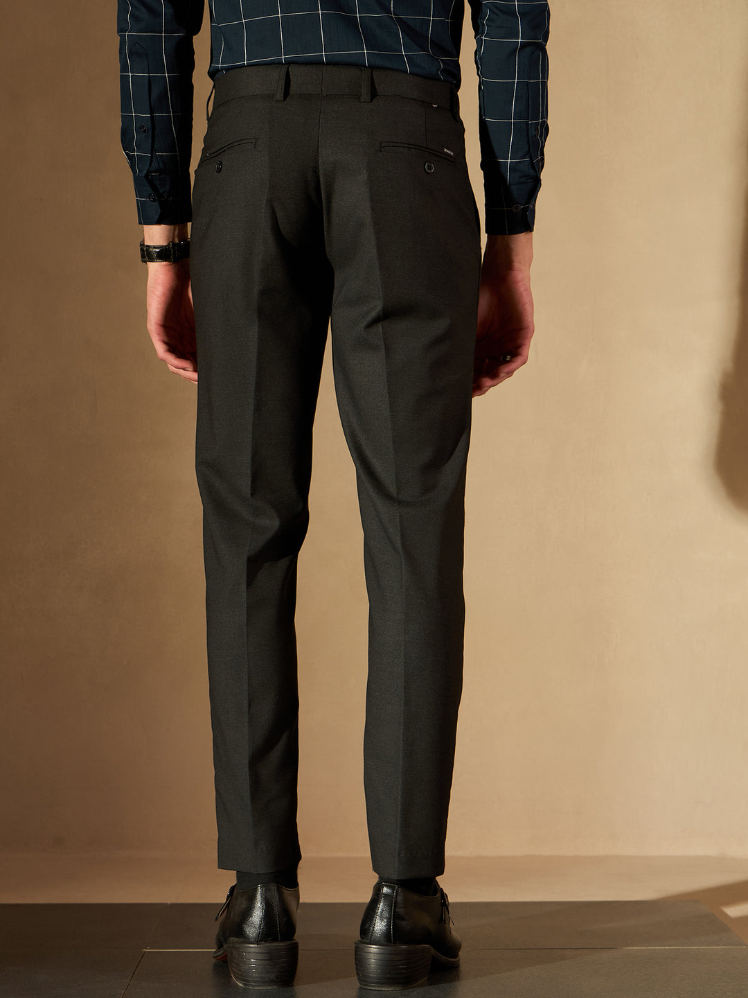 Black Tapered Fit Pleated Trousers