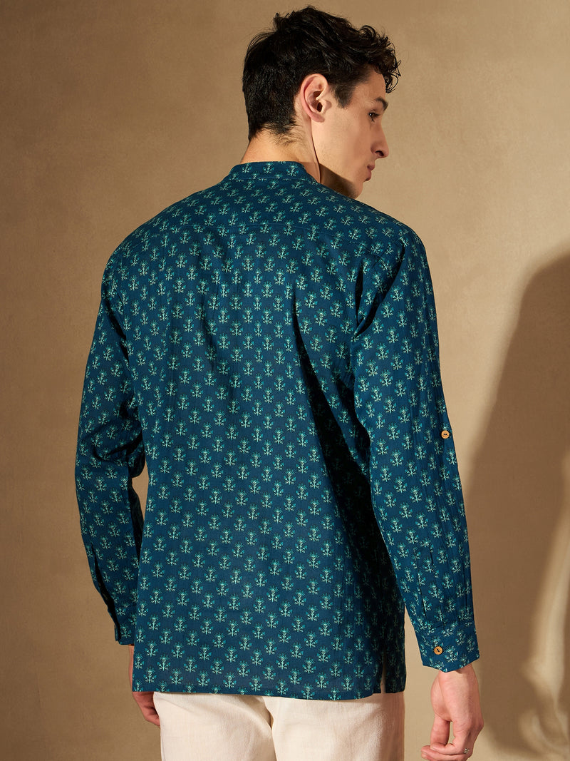 DENNISON Men Blue Block Printed Kurta