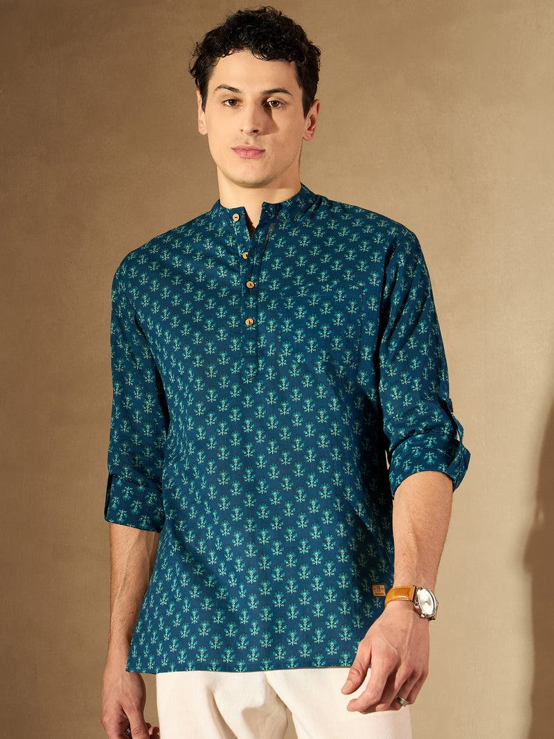 DENNISON Men Blue Block Printed Kurta