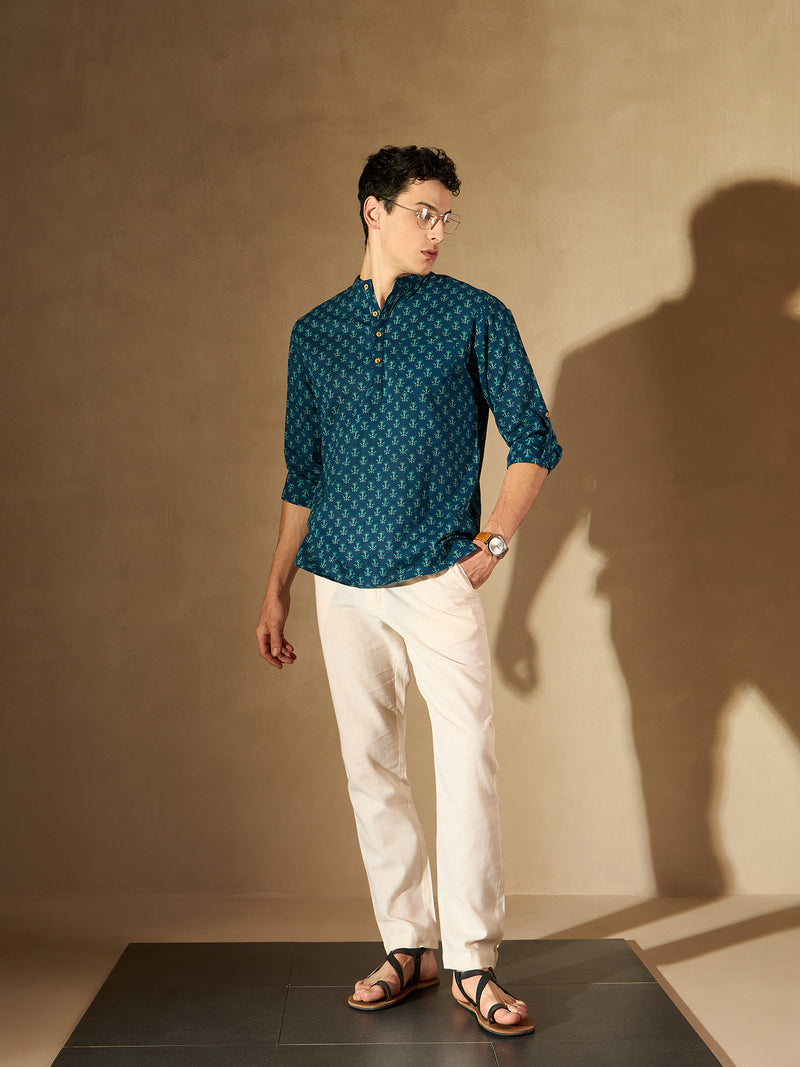 DENNISON Men Blue Block Printed Kurta