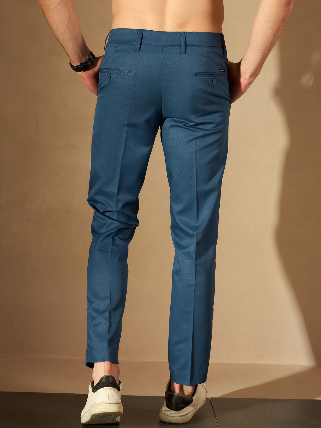 DENNISON Men Blue Smart Tapered Fit Smart Casual Trousers