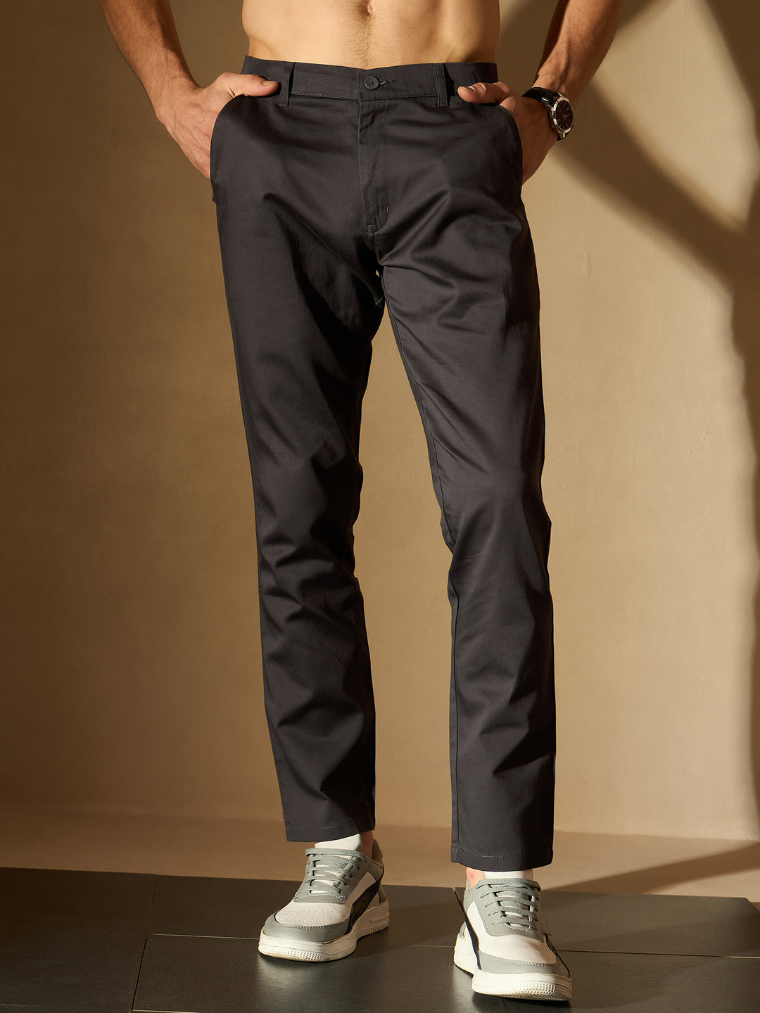 Dark Grey Straight Fit Formal Trousers