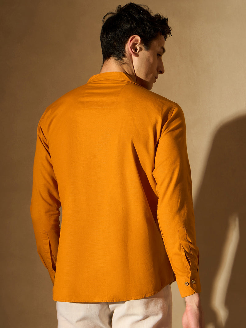 Men Orange Comfort Slim Fit Short Kurta