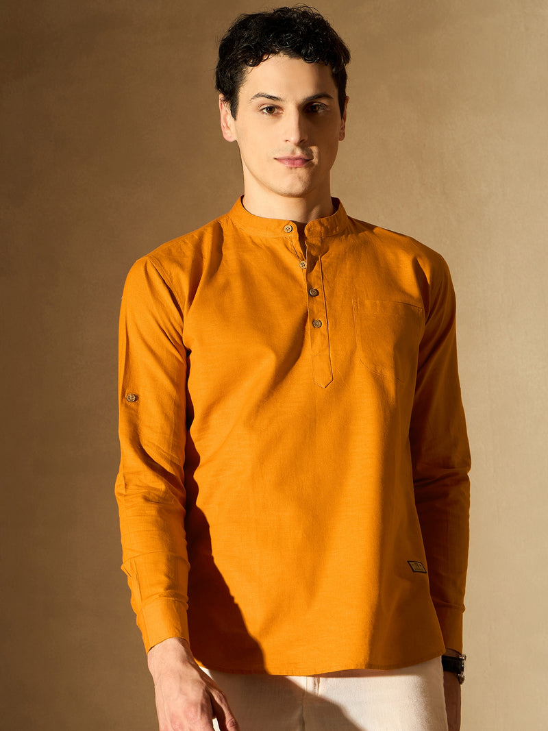 Men Orange Comfort Slim Fit Short Kurta