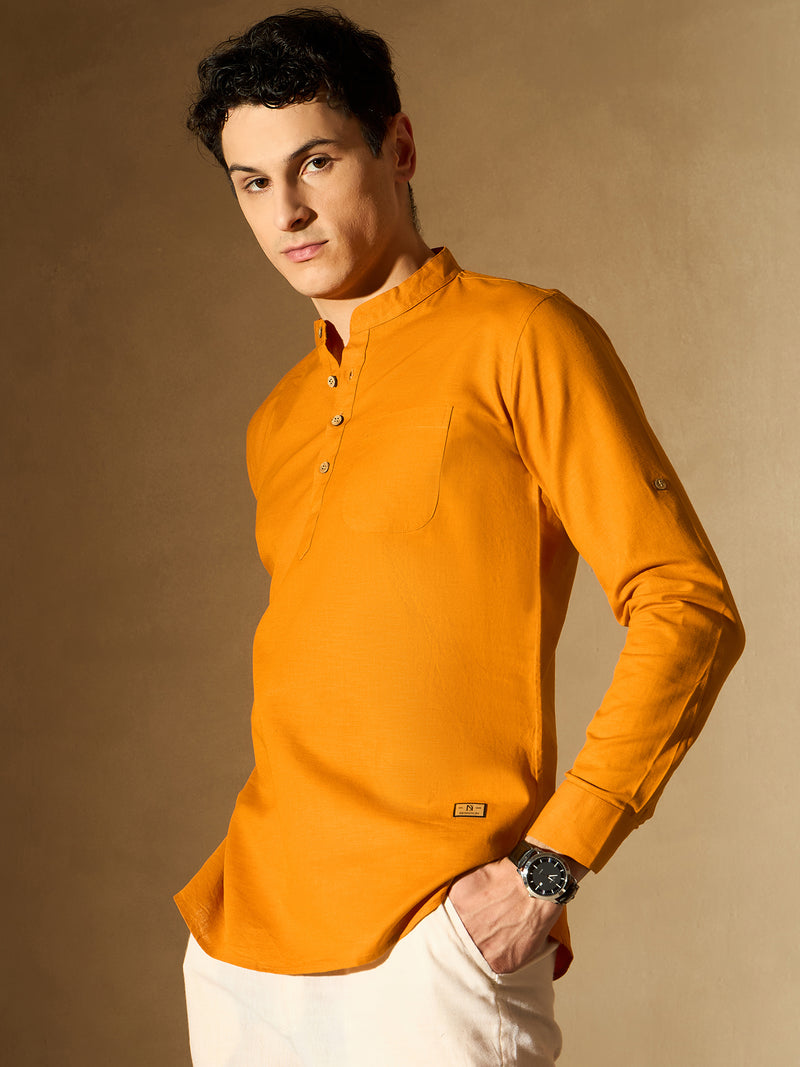 Men Orange Comfort Slim Fit Short Kurta