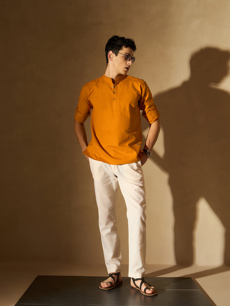 Men Orange Comfort Slim Fit Short Kurta
