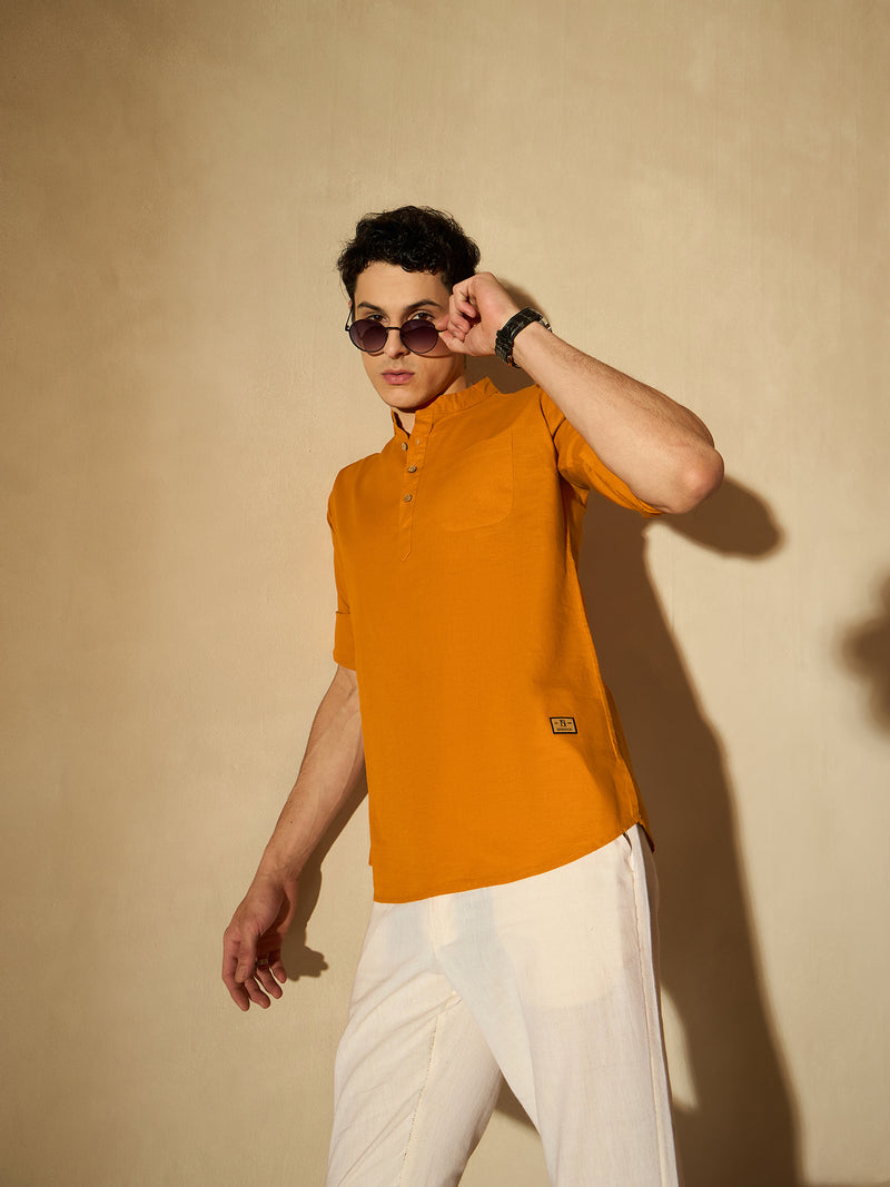 Men Orange Comfort Slim Fit Short Kurta