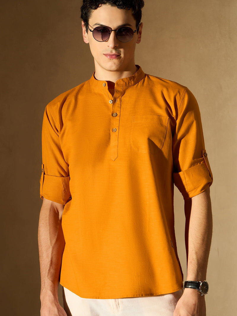 Men Orange Comfort Slim Fit Short Kurta