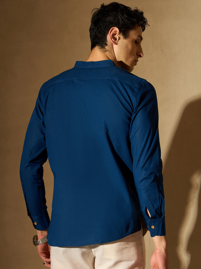 Men Blue Comfort Slim Fit Short Kurta