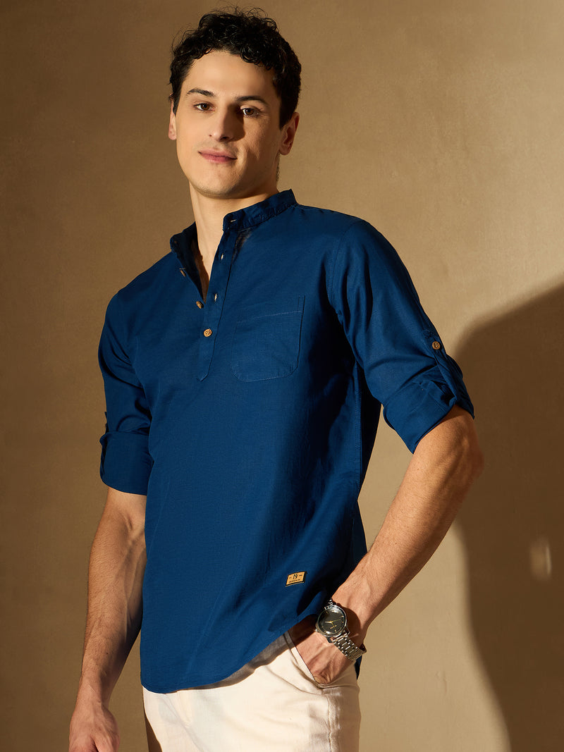 Men Blue Comfort Slim Fit Short Kurta
