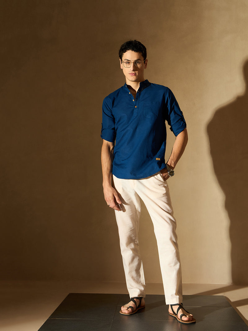 Men Blue Comfort Slim Fit Short Kurta