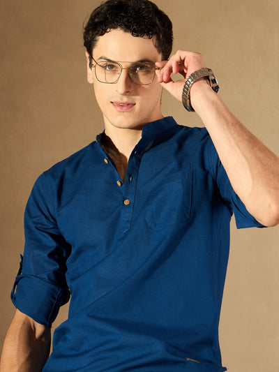 Men Blue Comfort Slim Fit Short Kurta