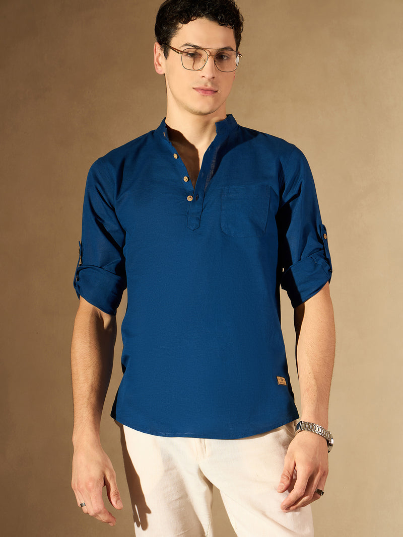 Men Blue Comfort Slim Fit Short Kurta