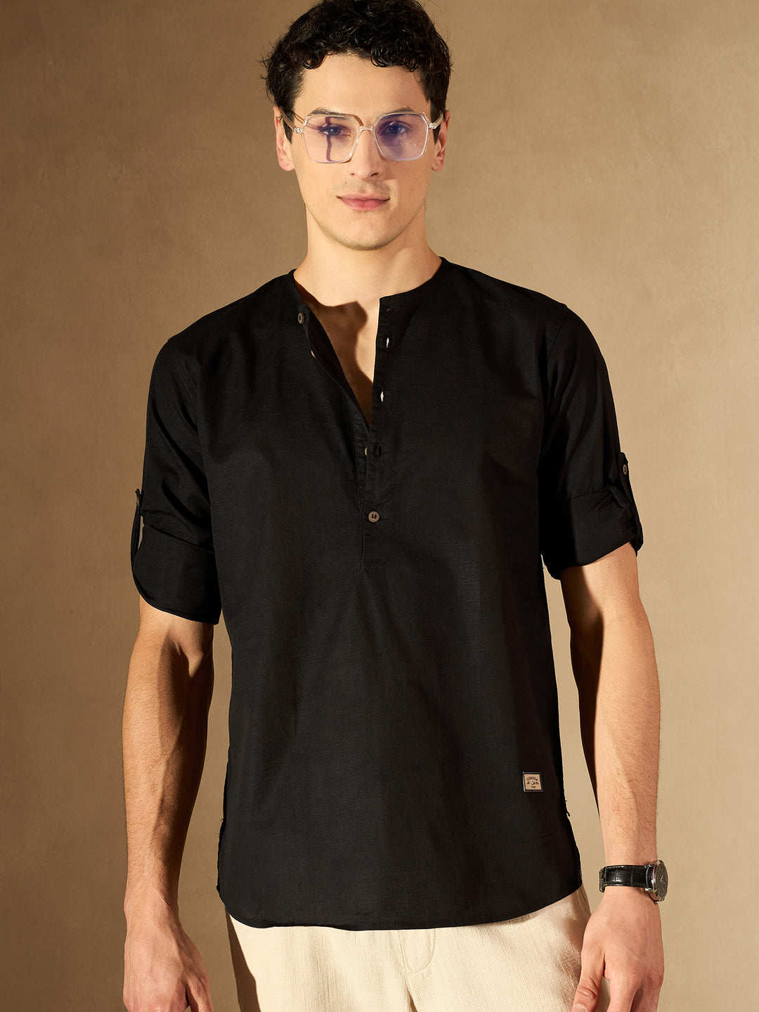 DENNISON Men Solid Linen Kurta