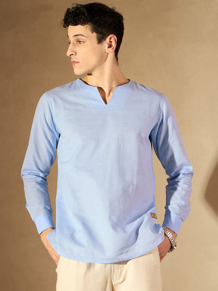 DENNISON Men Blue Comfort Fit Solid Shirt Style Kurta