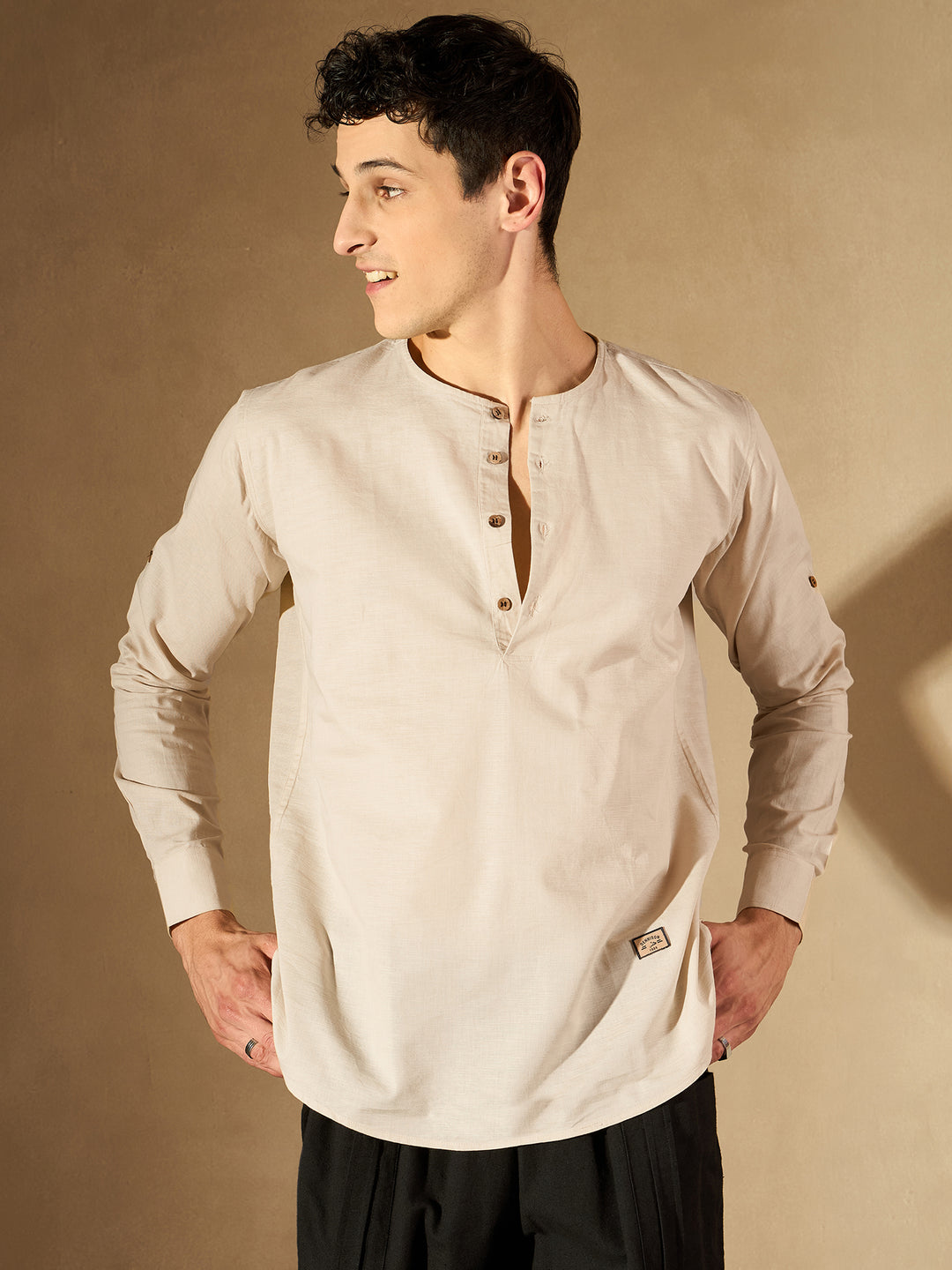 DENNISON Men Solid Linen Kurta