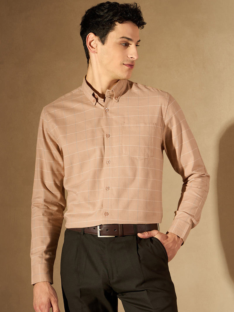 Brown: Full Sleeves Checked Formal Shirt
