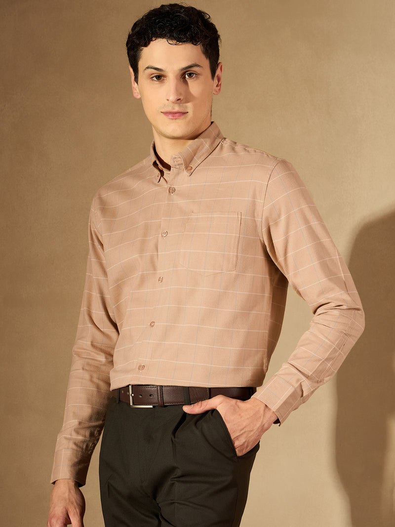Brown: Full Sleeves Checked Formal Shirt