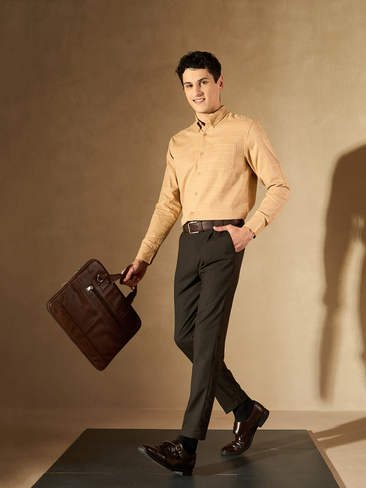 Brown Tapered Fit Pleated Trousers