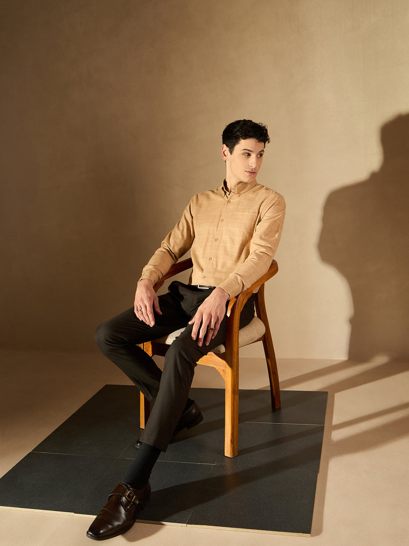 Brown Tapered Fit Pleated Trousers