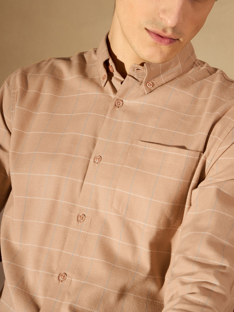 Brown: Full Sleeves Checked Formal Shirt