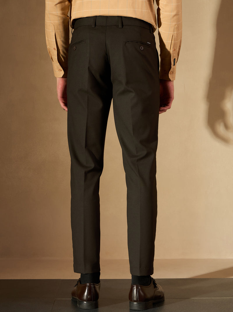 Brown Tapered Fit Pleated Trousers