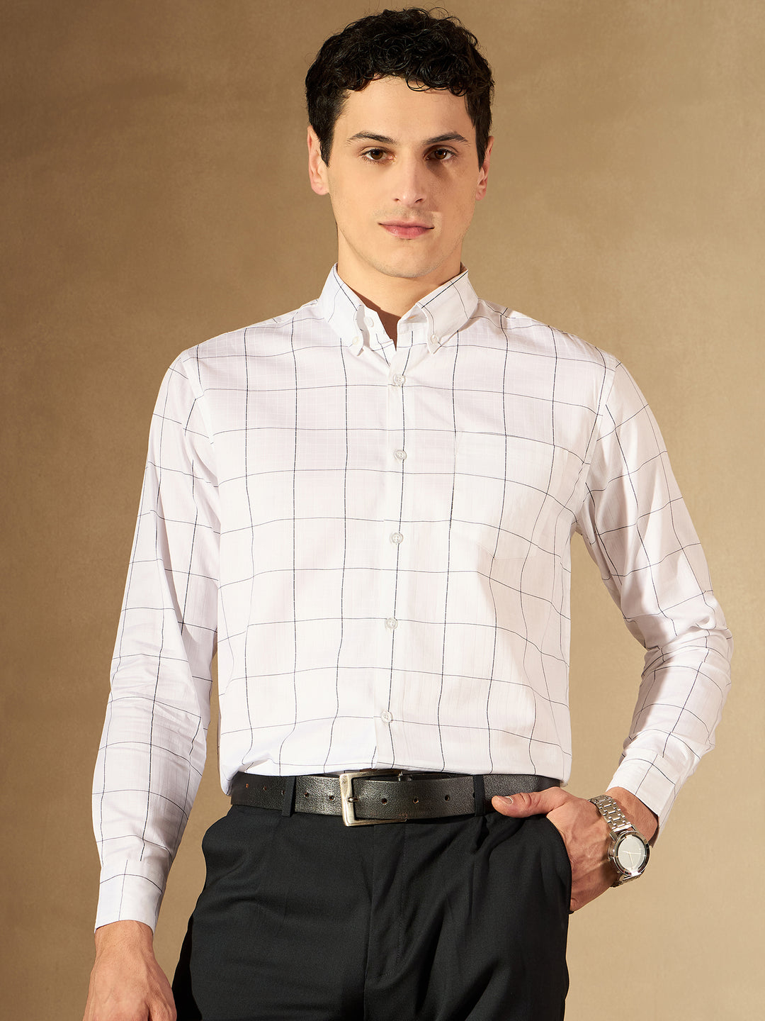 White Checked Formal Shirt