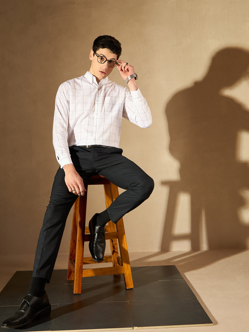 Navy Blue Tapered Fit Pleated Trousers