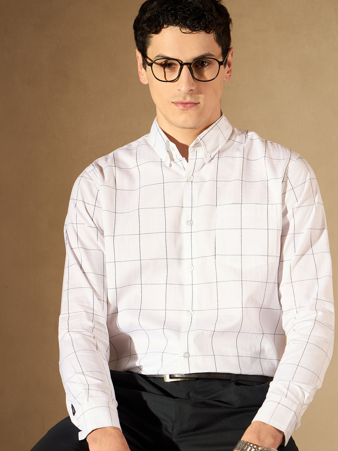 White Checked Formal Shirt